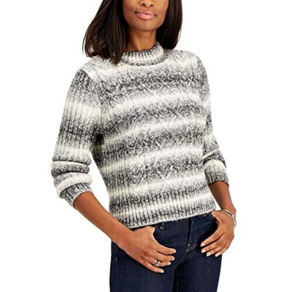 Tommy Hilfiger Womens Cable Knit Ombre Crewneck Sweater White Size L